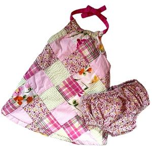 Girls Sz 6-12 Mos - Janie & Jack Spring / Summer Dress Floral Plaid Patchwork